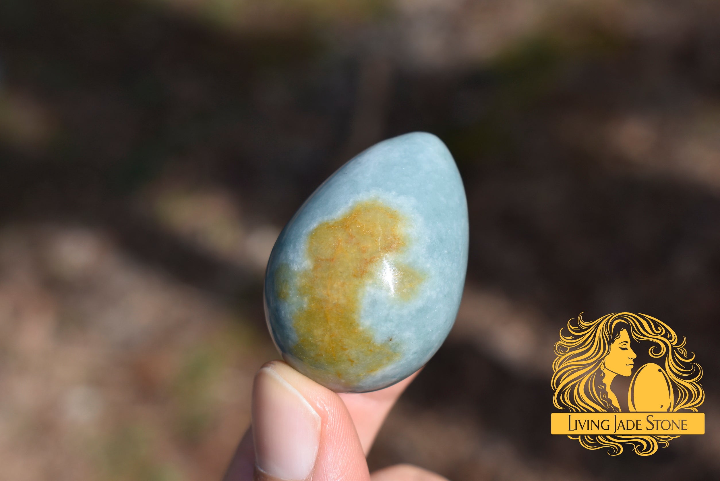 Light "Princesa" blue with orange crust jadeite jade yoni 3 egg set