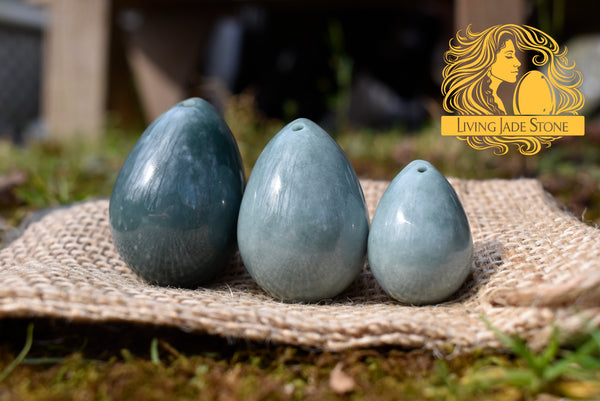Light "Princesa" blue jadeite jade yoni 3 egg set