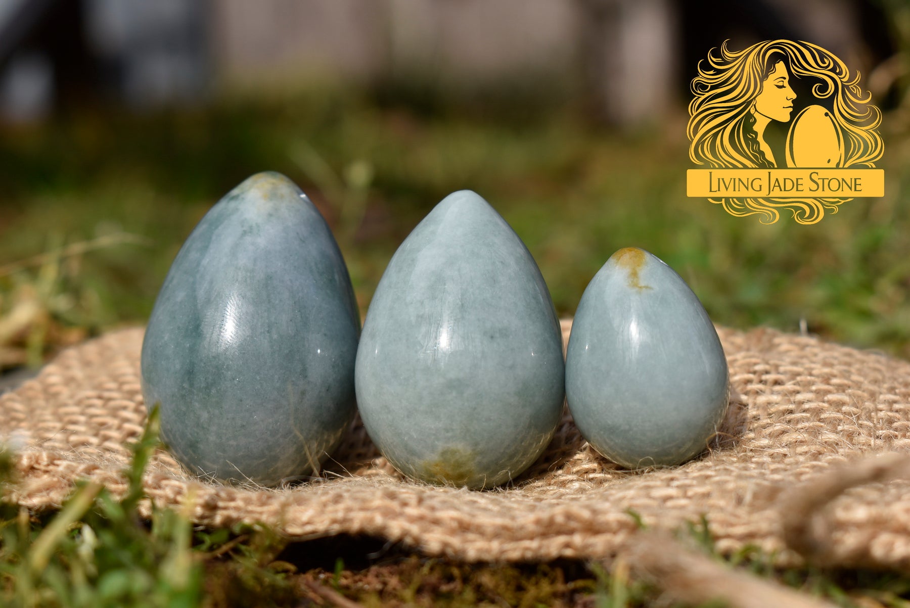 Light "Princeca" blue with unique orange jadeite jade yoni 3 egg set