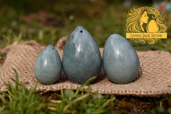 Light "Princesa" blue jadeite jade yoni 3 egg set